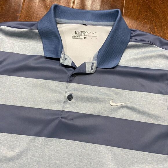 Nike Golf Performance Standard Fit Blue Striped Polo Shirt Dri-Fit Men's Large - Picture 2 of 7